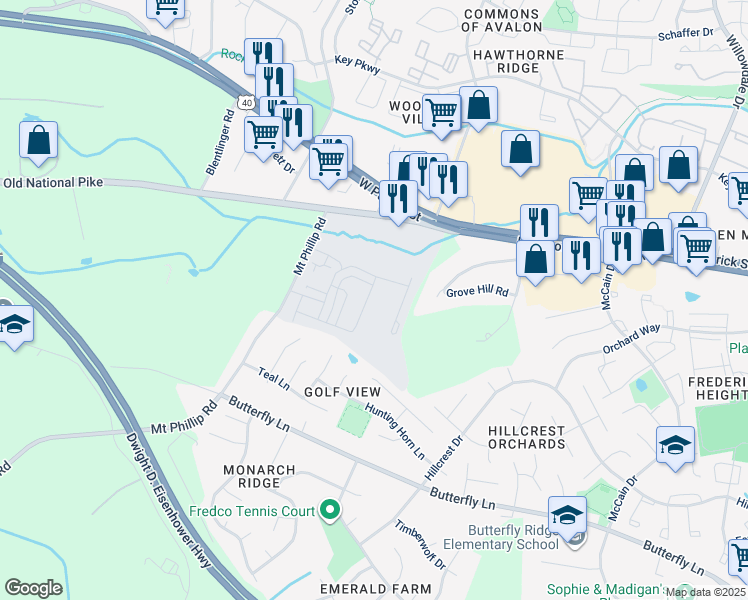 map of restaurants, bars, coffee shops, grocery stores, and more near 318 Pemberton Park Lane in Frederick
