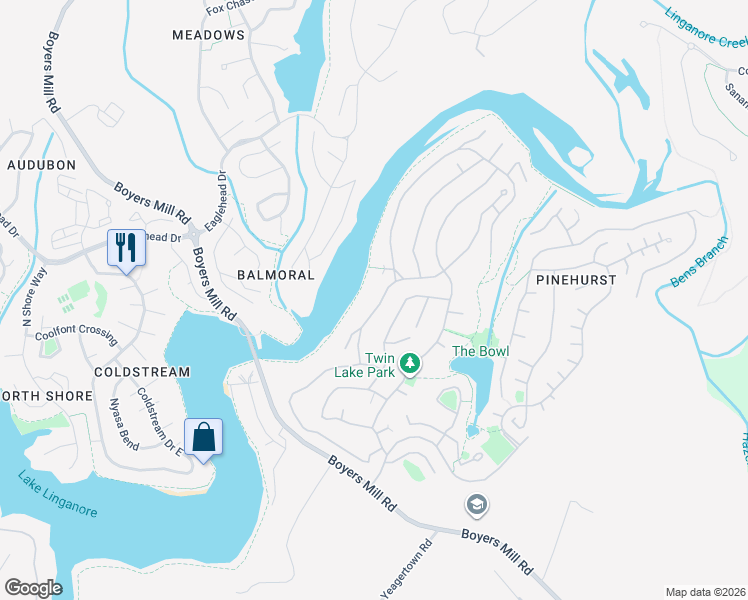 map of restaurants, bars, coffee shops, grocery stores, and more near 6616 West Lakeridge Road in New Market
