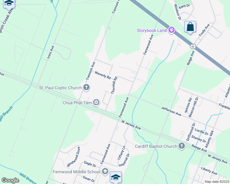 map of restaurants, bars, coffee shops, grocery stores, and more near 24 Thornhill Road in Egg Harbor Township