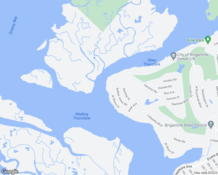 map of restaurants, bars, coffee shops, grocery stores, and more near 820 West Shore Drive in Brigantine