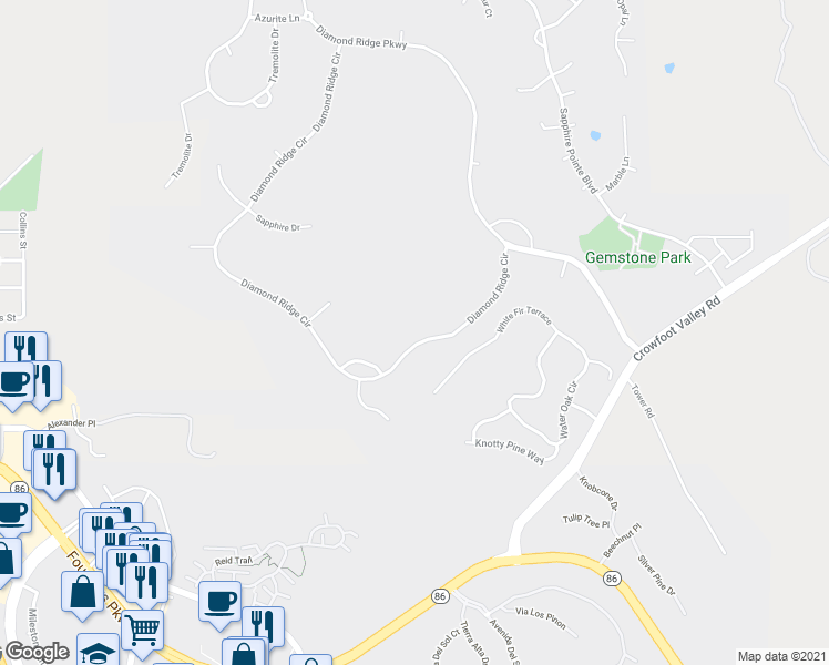 map of restaurants, bars, coffee shops, grocery stores, and more near 1325 Diamond Ridge Circle in Castle Rock