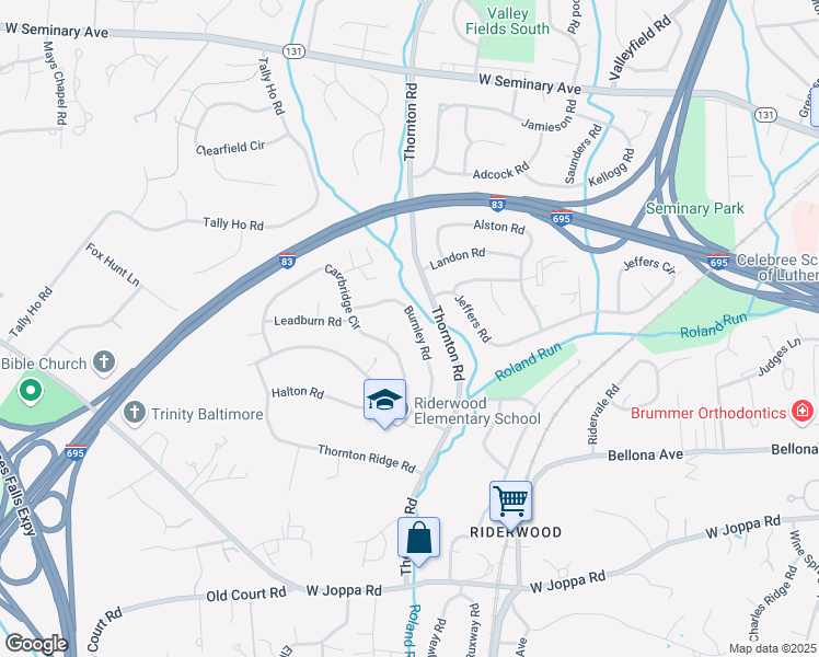 map of restaurants, bars, coffee shops, grocery stores, and more near 8222 Burnley Road in Towson