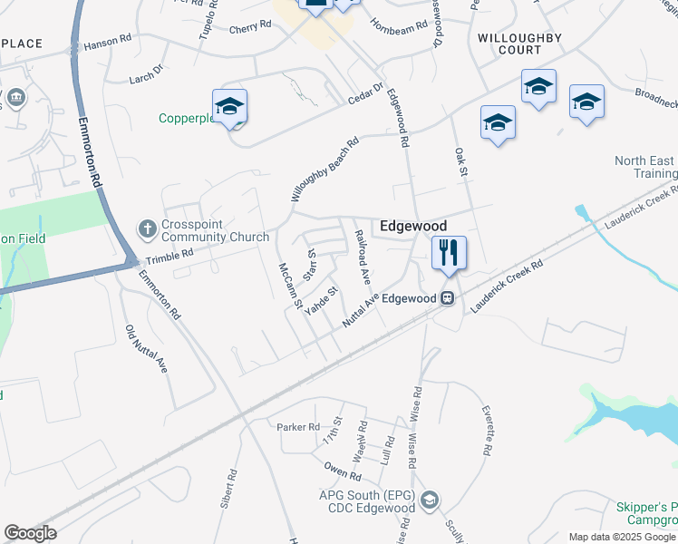 map of restaurants, bars, coffee shops, grocery stores, and more near 2033 Armstrong Street in Edgewood