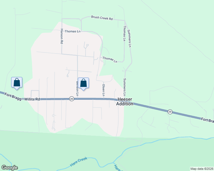 map of restaurants, bars, coffee shops, grocery stores, and more near 19101 Olsen Ln in Fort Bragg