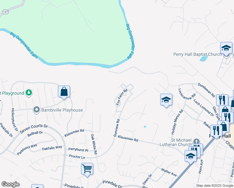map of restaurants, bars, coffee shops, grocery stores, and more near 82 Surrey Lane in Baltimore