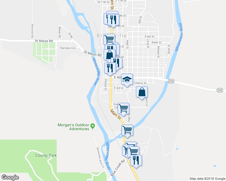 map of restaurants, bars, coffee shops, grocery stores, and more near 273 Main St in Brookville