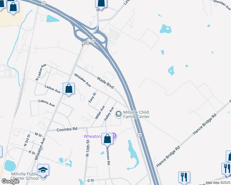 map of restaurants, bars, coffee shops, grocery stores, and more near 11 Whitaker Court in Millville