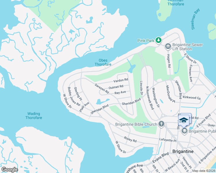 map of restaurants, bars, coffee shops, grocery stores, and more near 1331 Ouimet Road in Brigantine