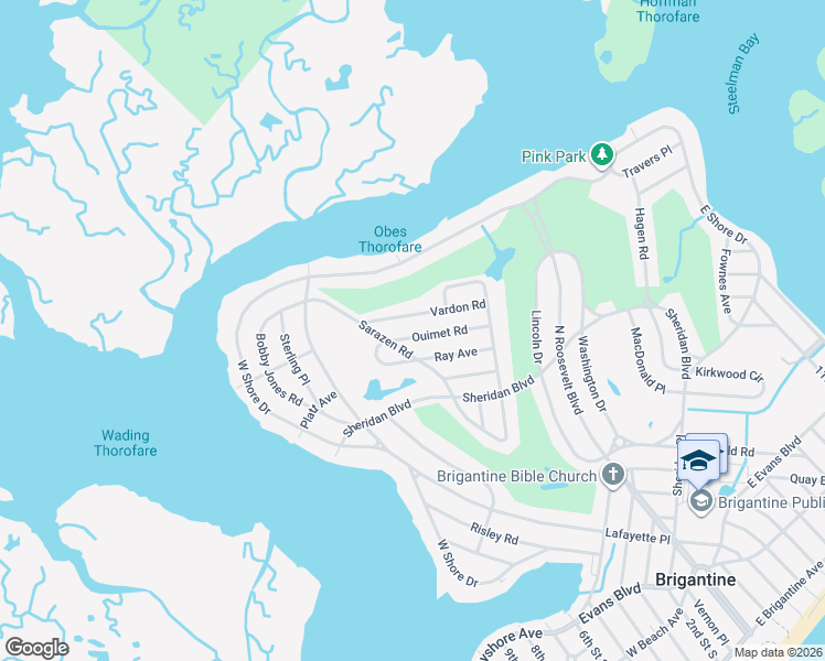 map of restaurants, bars, coffee shops, grocery stores, and more near 1329 Ouimet Road in Brigantine