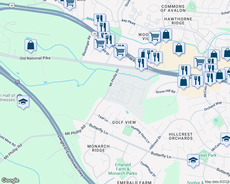map of restaurants, bars, coffee shops, grocery stores, and more near 1611 Tydings Park Road in Frederick