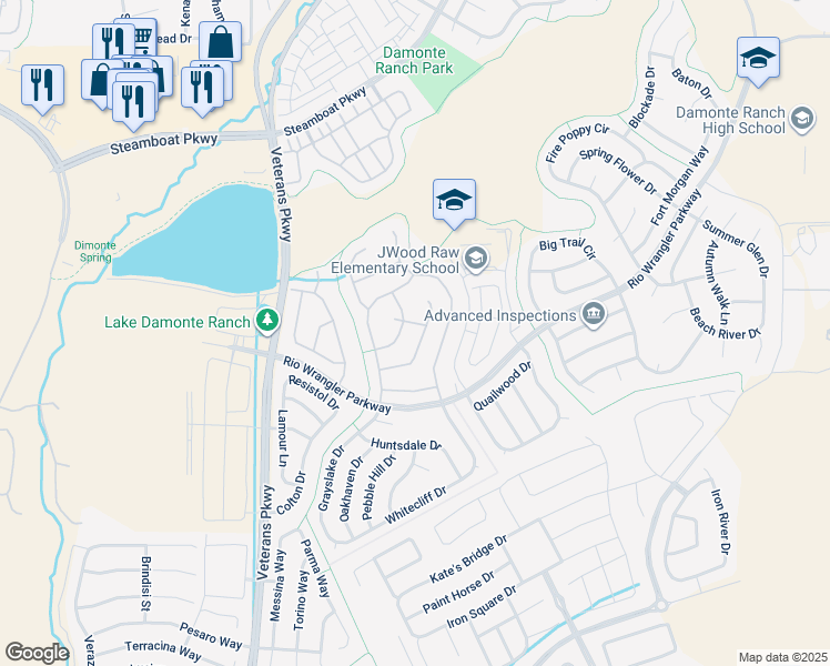map of restaurants, bars, coffee shops, grocery stores, and more near 10627 Washington Park Drive in Reno