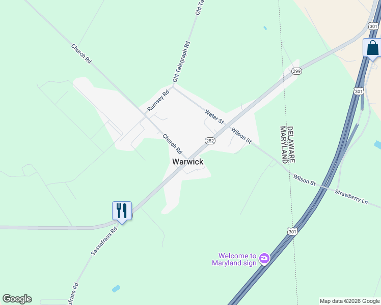 map of restaurants, bars, coffee shops, grocery stores, and more near in Warwick