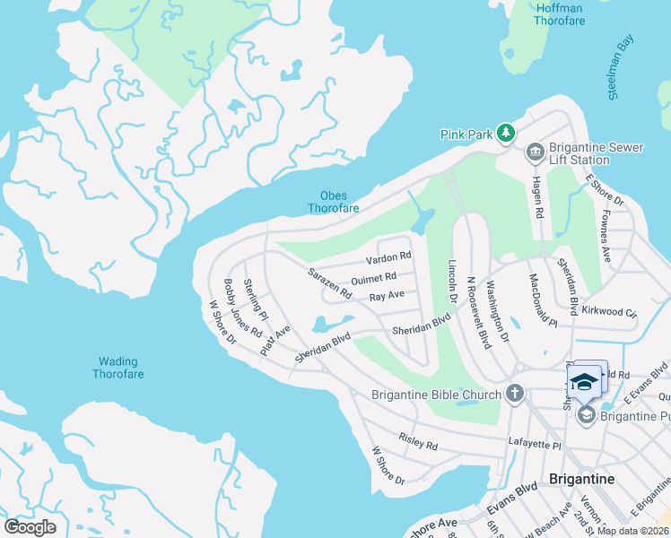 map of restaurants, bars, coffee shops, grocery stores, and more near 1329 Ouimet Road in Brigantine