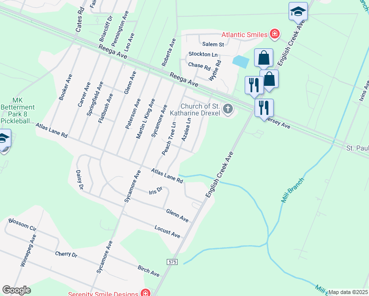 map of restaurants, bars, coffee shops, grocery stores, and more near 130 Azalea Lane in Egg Harbor Township