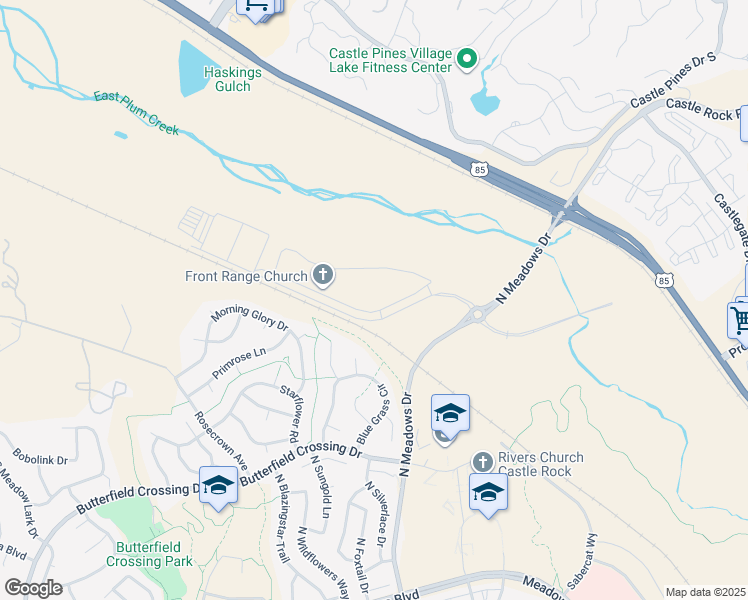 map of restaurants, bars, coffee shops, grocery stores, and more near 3223 Timber Mill Parkway in Castle Rock