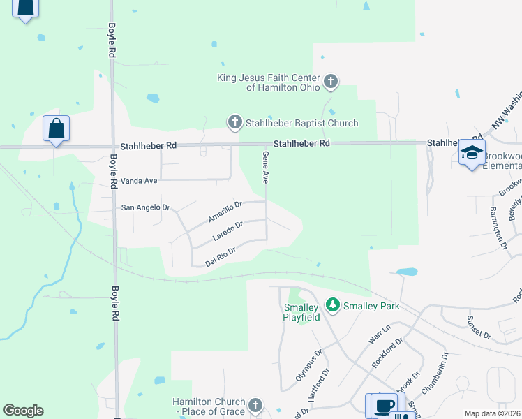 map of restaurants, bars, coffee shops, grocery stores, and more near 1073 Gene Avenue in Hamilton