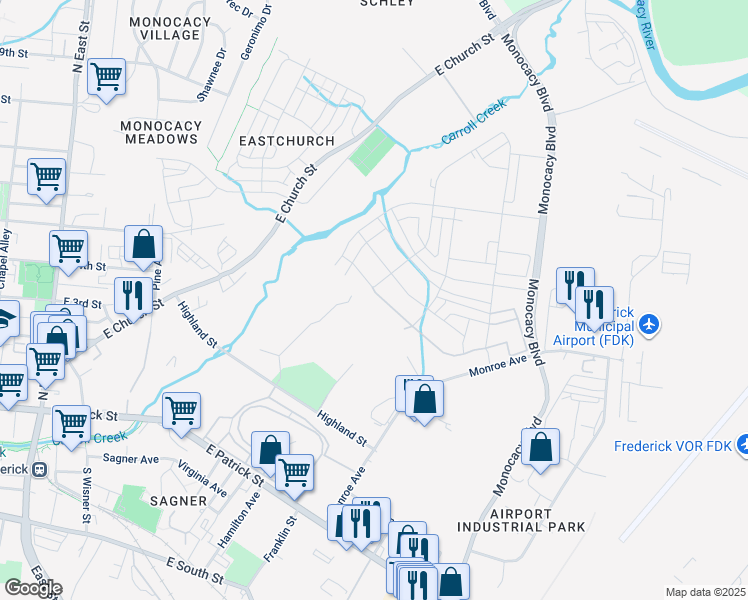 map of restaurants, bars, coffee shops, grocery stores, and more near 480 Ensemble Way in Frederick