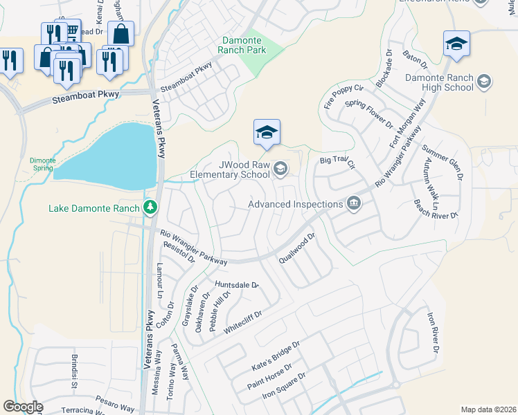 map of restaurants, bars, coffee shops, grocery stores, and more near 10637 Foxberry Park Drive in Reno