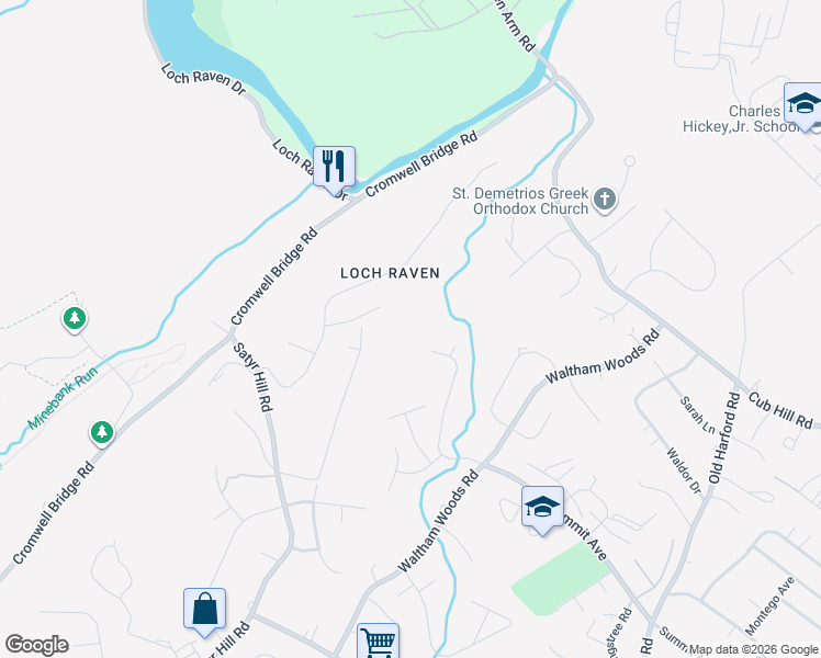 map of restaurants, bars, coffee shops, grocery stores, and more near 9247 Smith Avenue in Parkville
