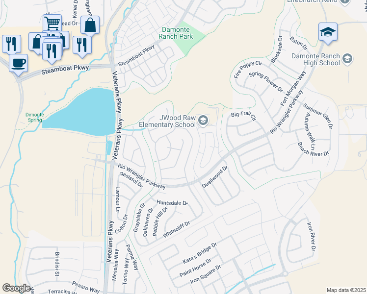 map of restaurants, bars, coffee shops, grocery stores, and more near 10608 Washington Park Drive in Reno