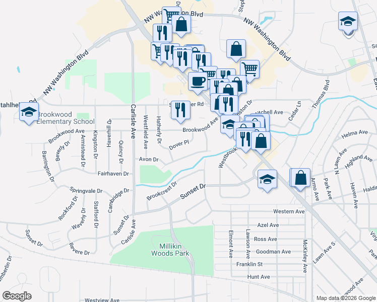 map of restaurants, bars, coffee shops, grocery stores, and more near 424 North Washington Boulevard in Hamilton