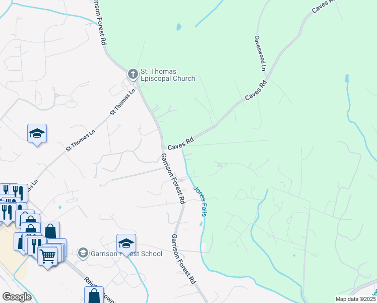 map of restaurants, bars, coffee shops, grocery stores, and more near 10707 Sprinkle Lane in Owings Mills
