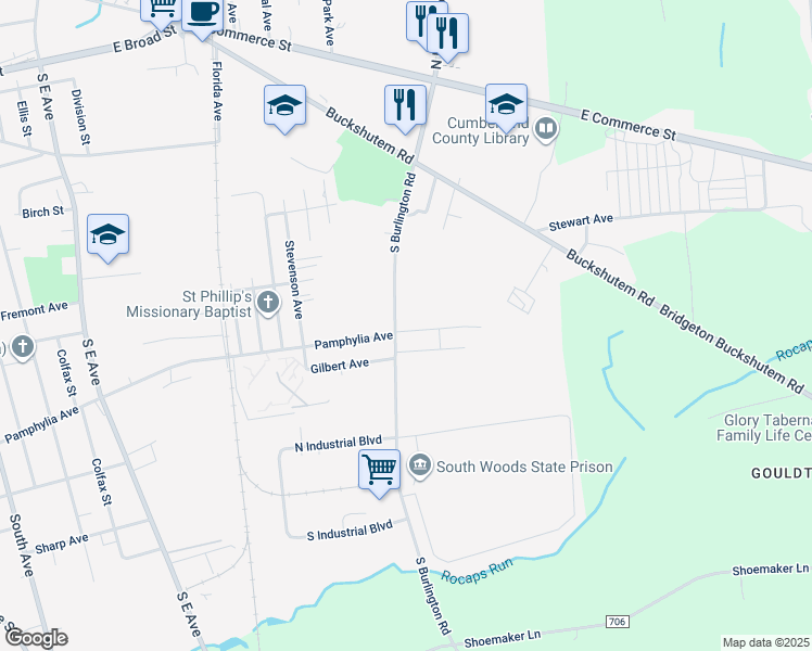 map of restaurants, bars, coffee shops, grocery stores, and more near in Bridgeton