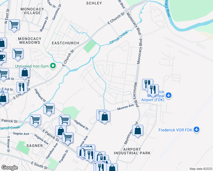 map of restaurants, bars, coffee shops, grocery stores, and more near 462 Herringbone Way in Frederick