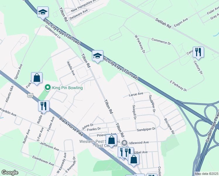map of restaurants, bars, coffee shops, grocery stores, and more near 2576 Tilton Rd in Northfield