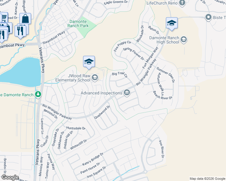 map of restaurants, bars, coffee shops, grocery stores, and more near 2318 Clementine Lane in Reno