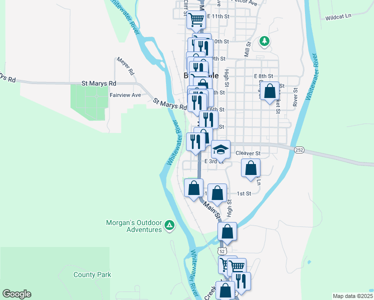 map of restaurants, bars, coffee shops, grocery stores, and more near 334 Main Street in Brookville