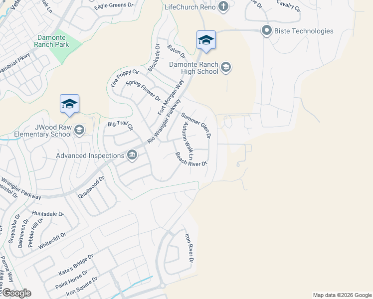 map of restaurants, bars, coffee shops, grocery stores, and more near 2715 Beach River Drive in Reno
