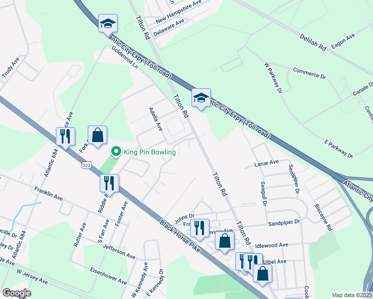 map of restaurants, bars, coffee shops, grocery stores, and more near 24 Country Spruce Lane in Egg Harbor Township