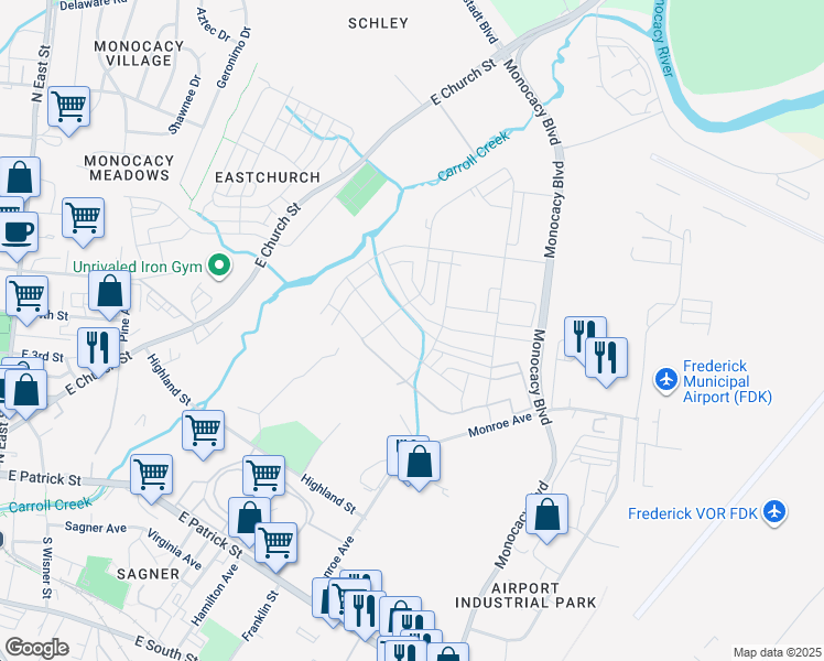map of restaurants, bars, coffee shops, grocery stores, and more near 470 Herringbone Way in Frederick