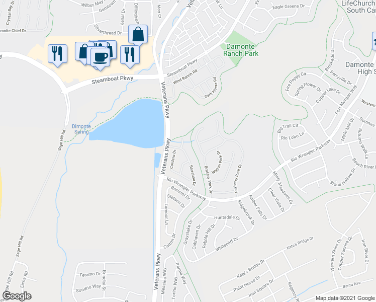 map of restaurants, bars, coffee shops, grocery stores, and more near 10760 Serratina Drive in Reno