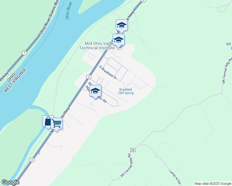 map of restaurants, bars, coffee shops, grocery stores, and more near 223 Old Mill Road in Saint Marys