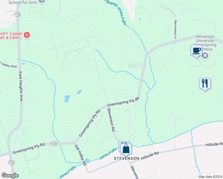 map of restaurants, bars, coffee shops, grocery stores, and more near 1922 Greenspring Valley Road in Baltimore