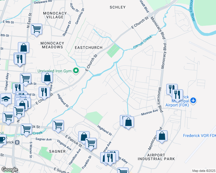 map of restaurants, bars, coffee shops, grocery stores, and more near 496 Ensemble Way in Frederick