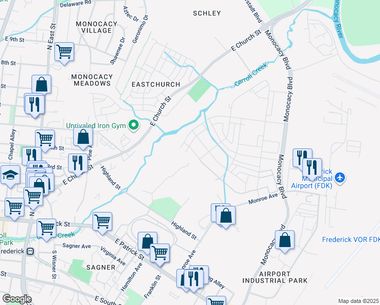 map of restaurants, bars, coffee shops, grocery stores, and more near 496 Ensemble Way in Frederick