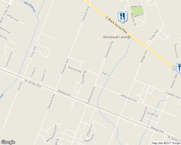 map of restaurants, bars, coffee shops, grocery stores, and more near 15 Thornhill Road in Egg Harbor Township