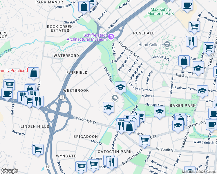 map of restaurants, bars, coffee shops, grocery stores, and more near 750 Carroll Parkway in Frederick