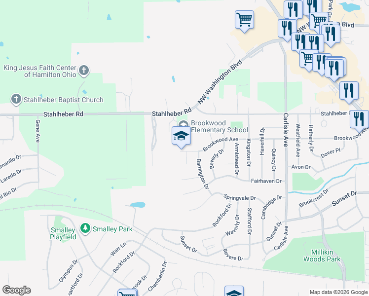 map of restaurants, bars, coffee shops, grocery stores, and more near 812 Brookwood Avenue in Hamilton