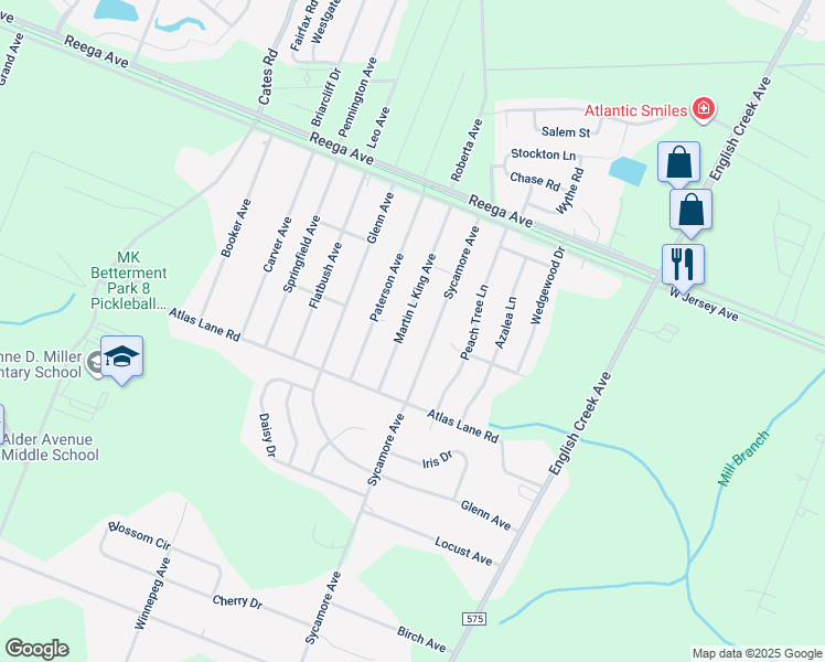 map of restaurants, bars, coffee shops, grocery stores, and more near 213 Martin L King Avenue in Egg Harbor Township