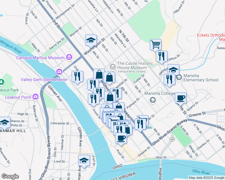 map of restaurants, bars, coffee shops, grocery stores, and more near 333 4th Street in Marietta