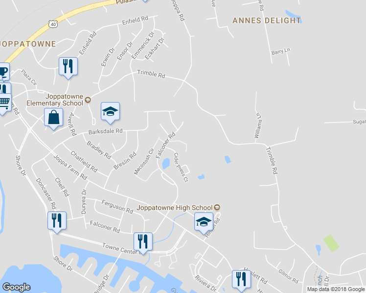 map of restaurants, bars, coffee shops, grocery stores, and more near 507 Sourghum Court in Harford County
