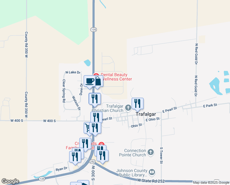 map of restaurants, bars, coffee shops, grocery stores, and more near 662 North Sobota Way in Trafalgar