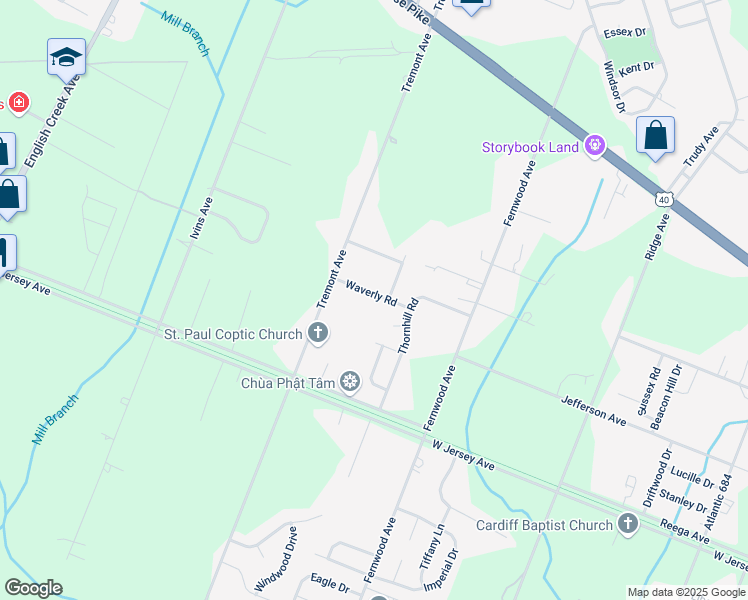 map of restaurants, bars, coffee shops, grocery stores, and more near 109 Waverly Road in Egg Harbor Township