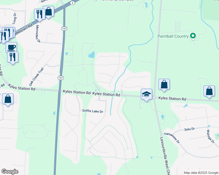 map of restaurants, bars, coffee shops, grocery stores, and more near 5375 Colorado River Trail in Butler County