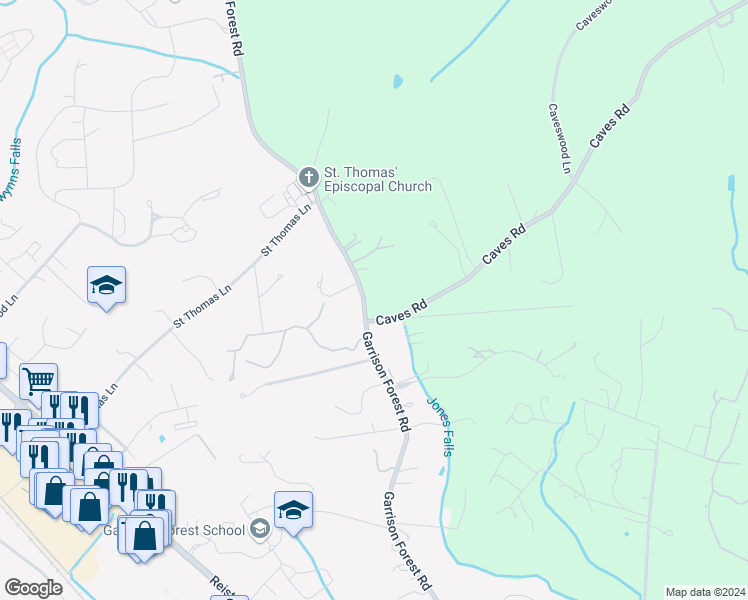 map of restaurants, bars, coffee shops, grocery stores, and more near 505 Garrison Forest Road in Owings Mills