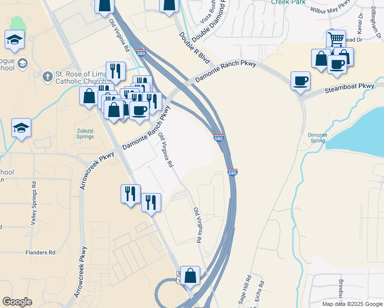 map of restaurants, bars, coffee shops, grocery stores, and more near 12660 Old Virginia Road in Reno